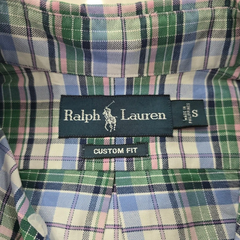 Polo Ralph Lauren Mens Custom Fit Plaid Button Down Shirt Blue Green Pink Small